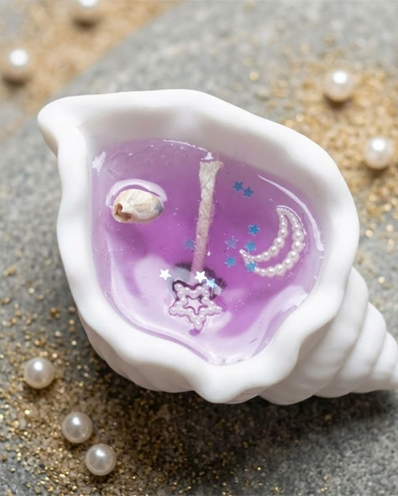Decorative Conch Shell Scented Candle | Soy Coconut Wax Pearl Accent