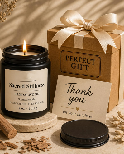 Sacred Stillness – 100% Natural Soy Wax Candle 200g (7oz) | Sandalwood Scented