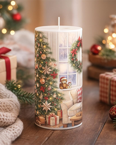 Christmas Theme Pillar Candle | 3x6 Inch