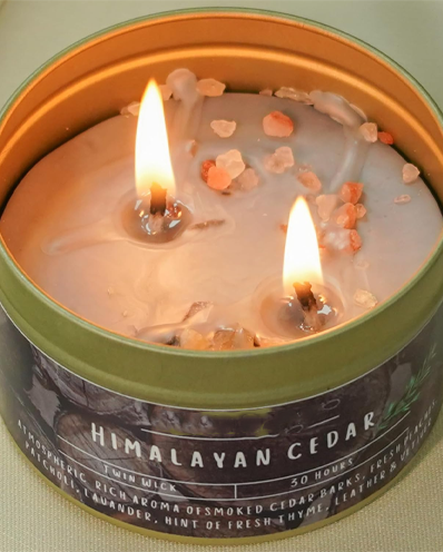 Rose Quartz Infused Aromatherapy Scented Soy Candle - Himalayan Cedar - Big Size