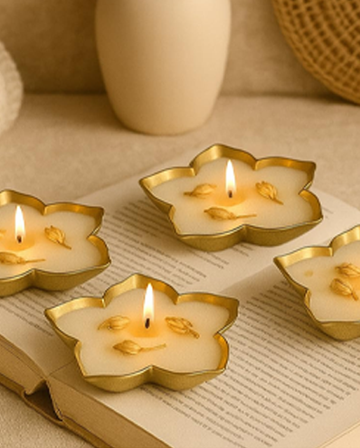 Candle Decorative Flower Shaped Candles – Golden Edge Tealight Candles for Home
