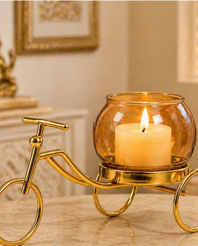 Decorative Metal Tricycle Candle Holder with Glass Bowl