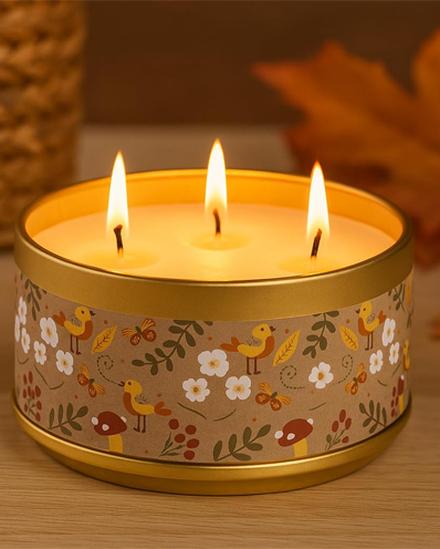 3-Wick Scented Tin Candle Relaxation & Decor (Amber & Sandalwood)
